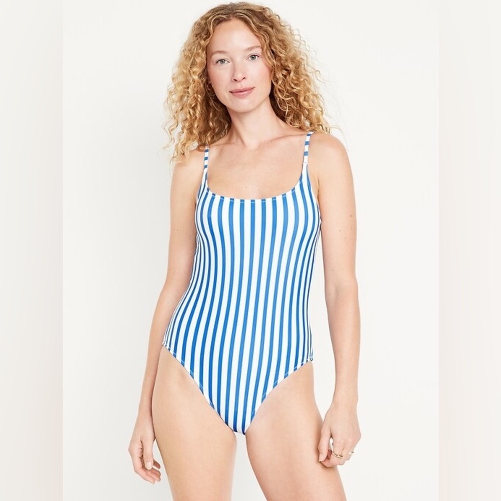 NWT Women’s Old Navy Blue & White Nautical Striped One-Piece Swimsuit - Medium